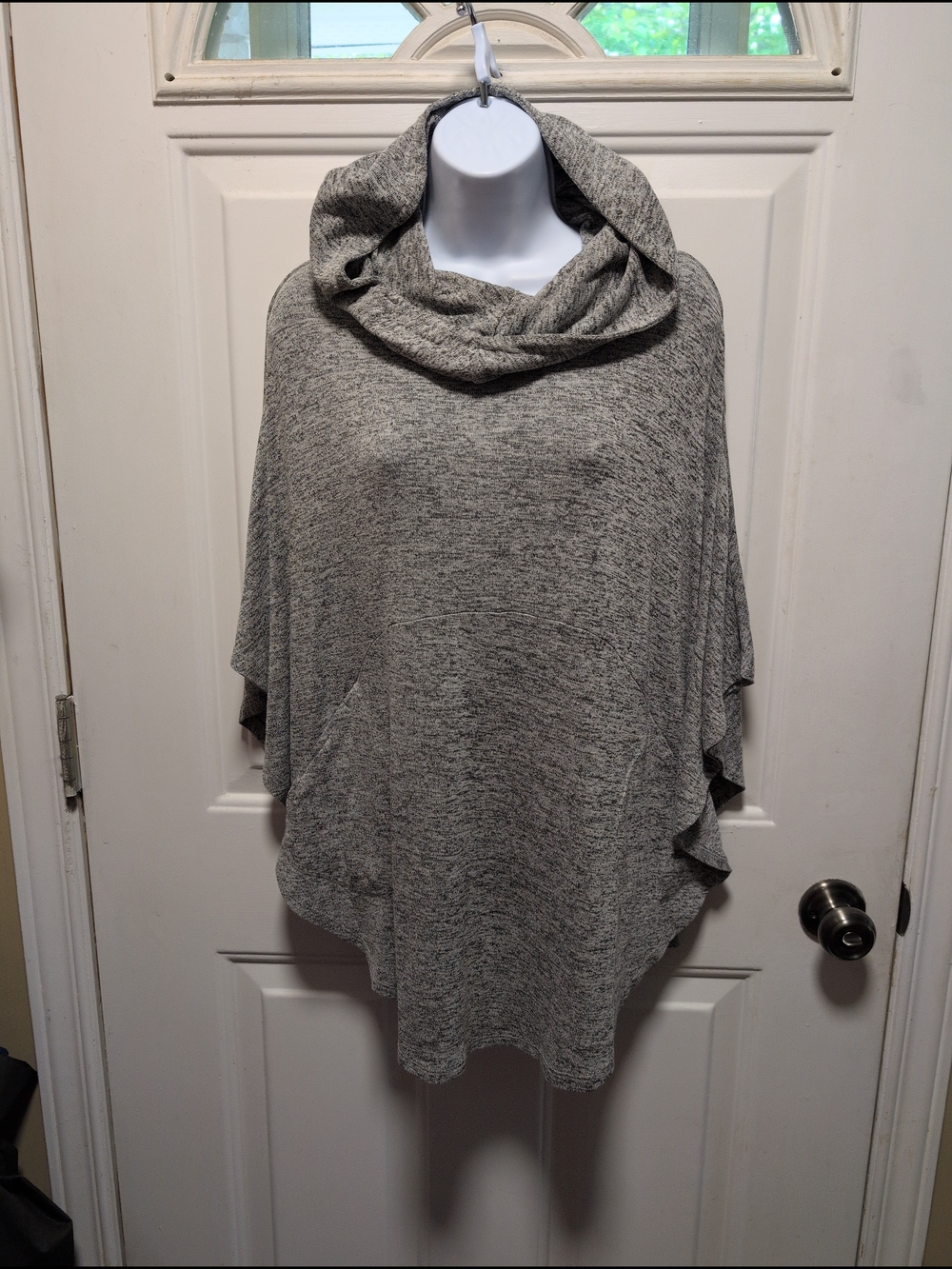 Heather Gray Cowl-Neck Women's Poncho Sweater